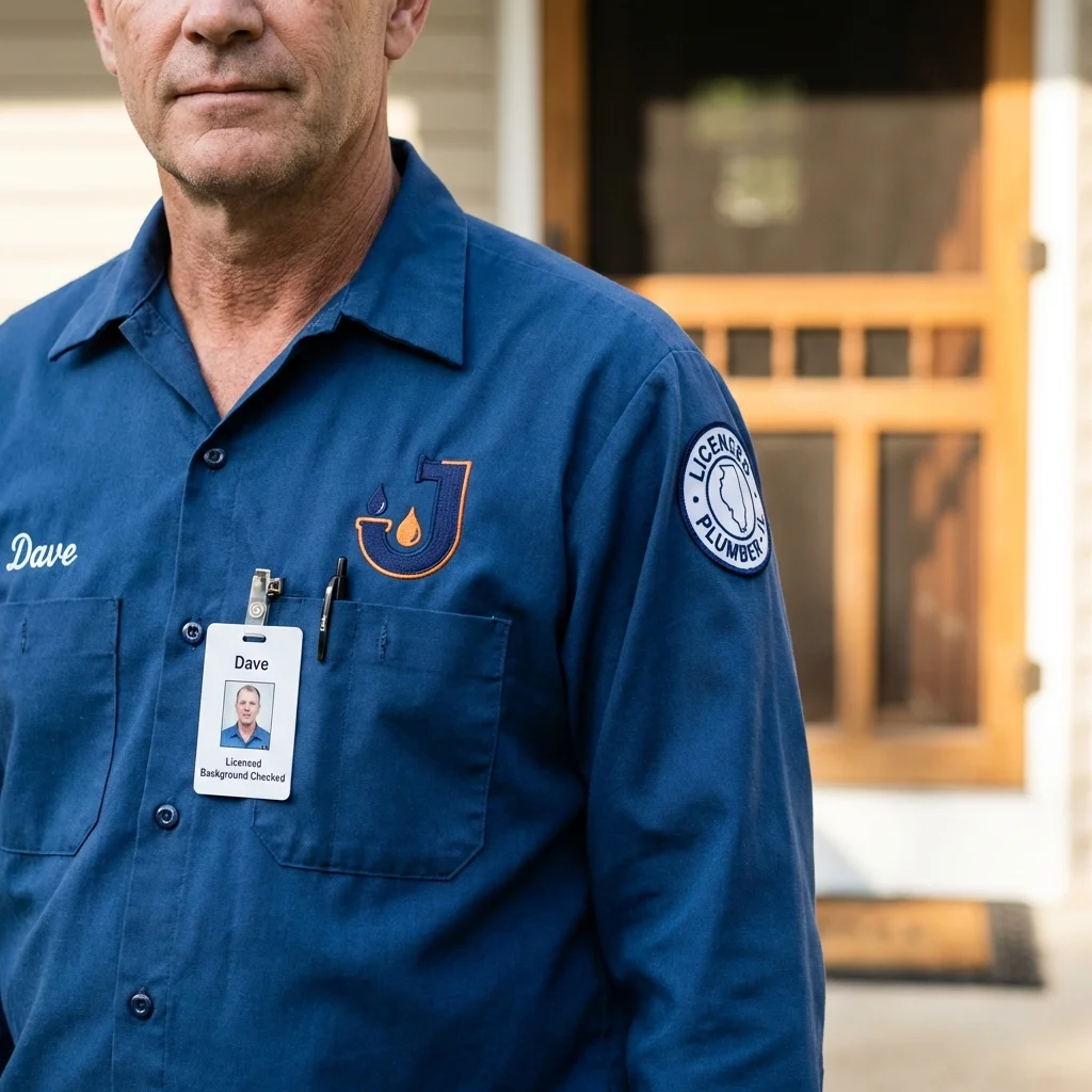 Licensed plumber showing ID badge in Paris, MO