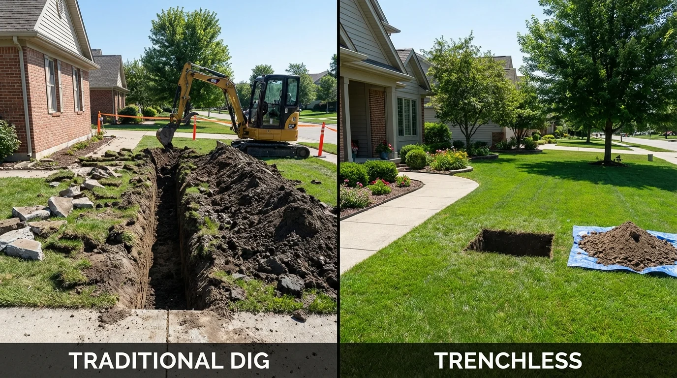 Trenchless sewer repair with minimal yard damage versus traditional excavation in Paris, MO